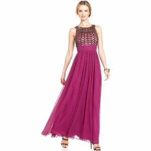JS Collections Beaded Empire-Waist Gown